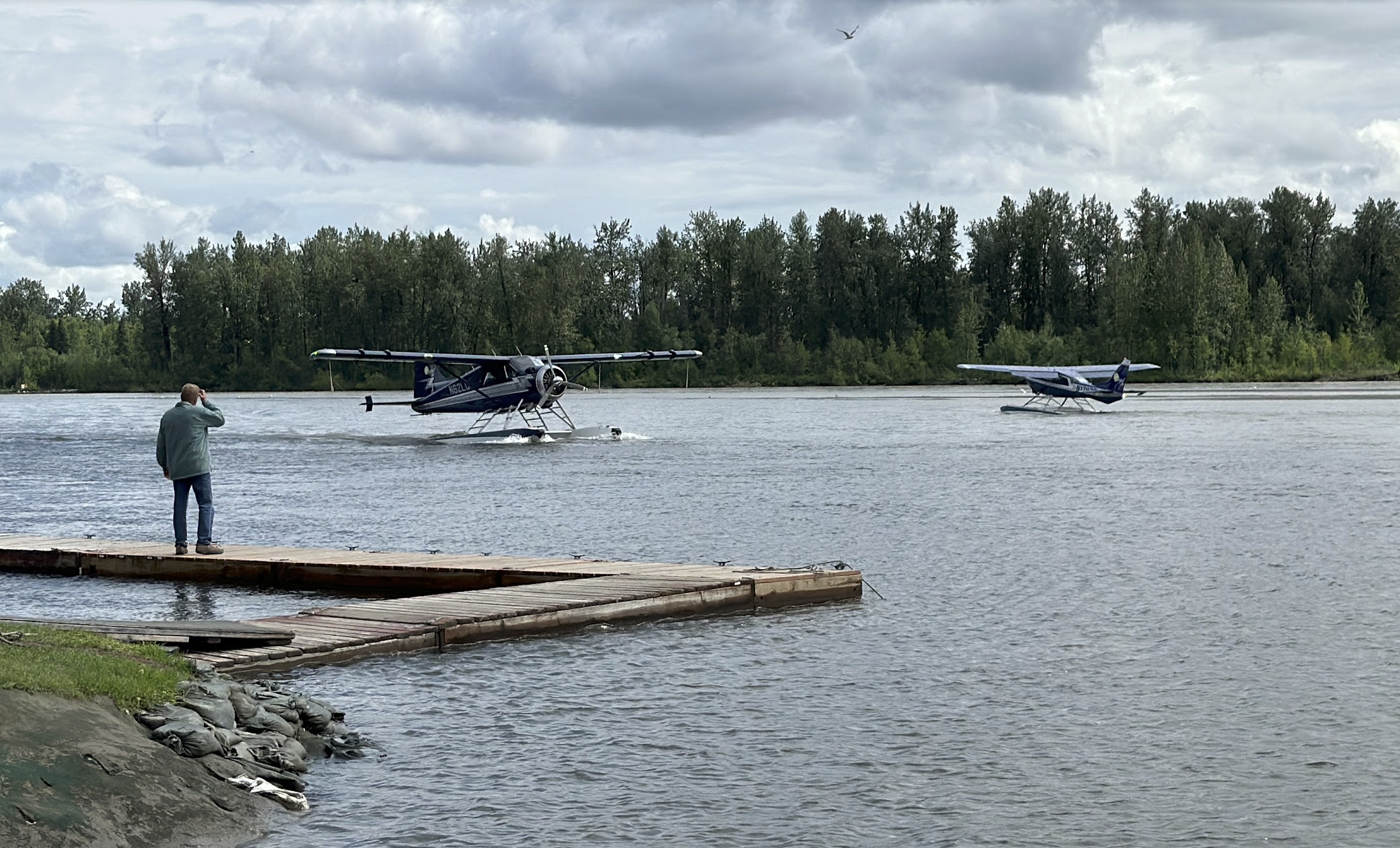 Floatplanes arriving at Lake Creek Lodge in Alaska